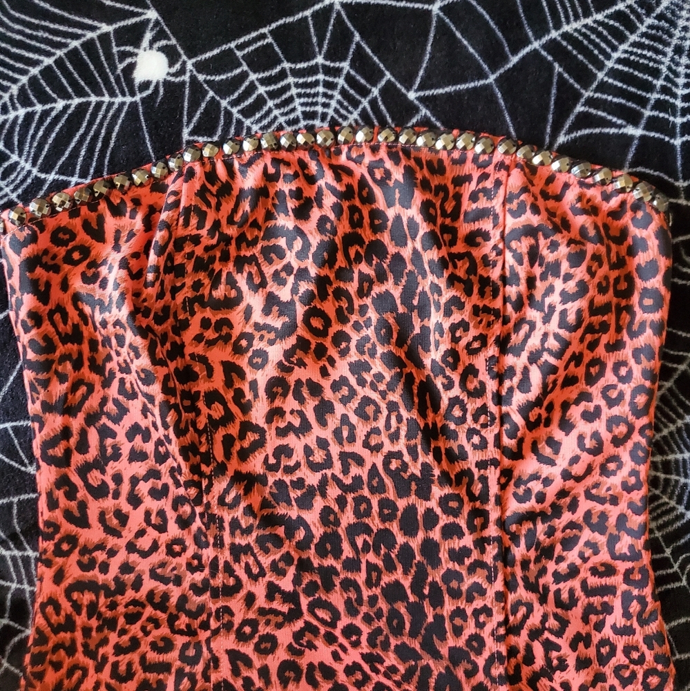 FOREVER 21 BLOOD ORANGE LEOPARD PRINT STRAPLESS DRESS